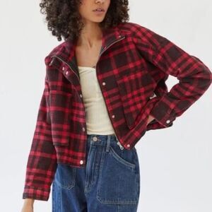 Urban Outfitters BDG Red Plaid Quilted Cropped Coat Jacket Women’s Medium
